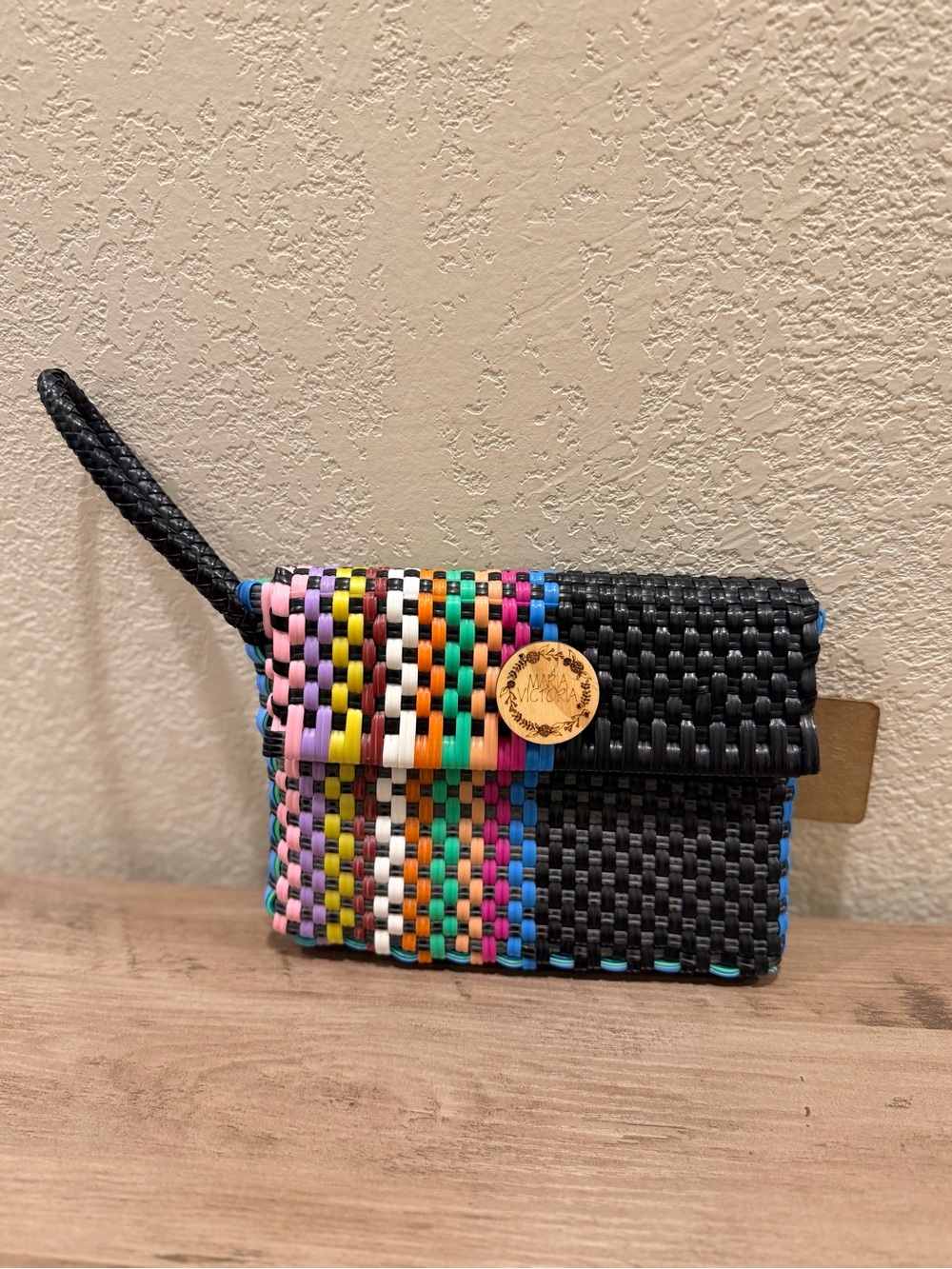 Maria Victoria Flamingo Woven Black Wristlet